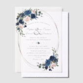 Charm Aquarel Marine Blauwe Bloemen Huwelijk Vellum Uitnodigingen (Offset)