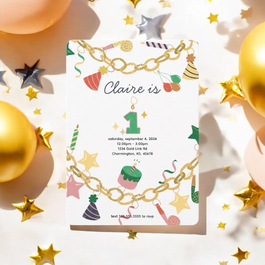 Charm Armband 1e verjaardag Uitnodiging