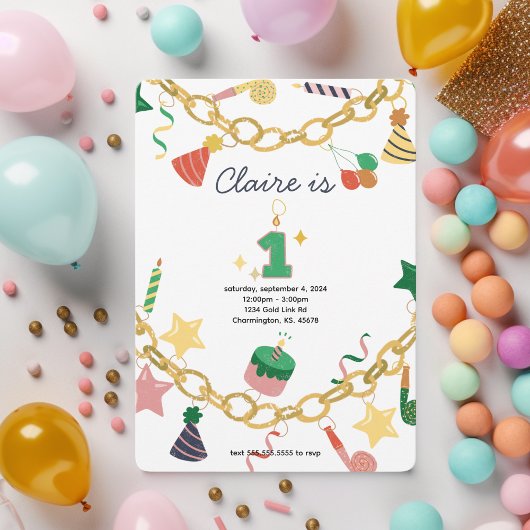 Charm Armband 1e verjaardag Uitnodiging