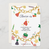 Charm Armband 4e verjaardag Party Uitnodiging (Voorkant / Achterkant)