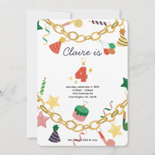 Charm Armband 4e verjaardag Party Uitnodiging