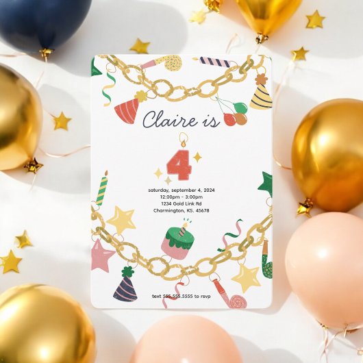 Charm Armband 4e verjaardag Party Uitnodiging