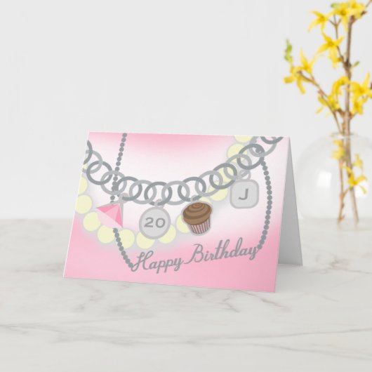 Charm Armband & Parels Sieraden Verjaardag Kaart (Gele Bloem)