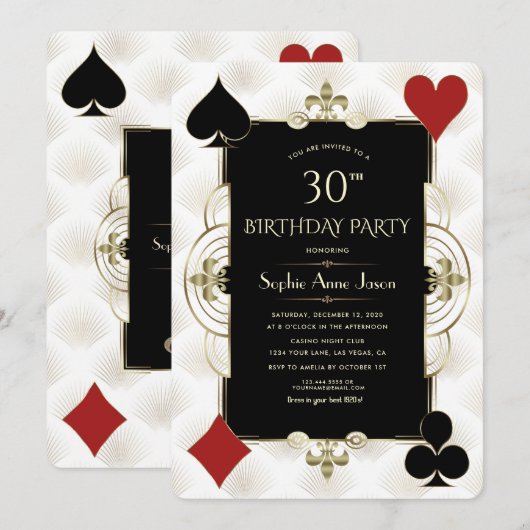 Charm Art Deco Casino Poker Vrouw 30ste Verjaardag Kaart (Voorkant / Achterkant)