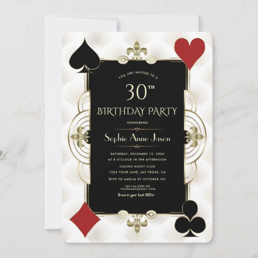 Charm Art Deco Casino Poker Vrouw 30ste Verjaardag Kaart (Voorkant)