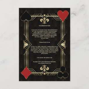 Charm Art Deco Casino Vegas Poker Wedding Details Informatiekaartje