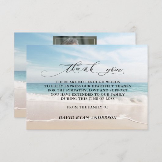 Charm Beach Ocean Uitzicht Foto in Loving Memory Bedankkaart (Voorkant / Achterkant)