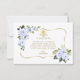 Charm Blauw Bloem Goud Kruis Jongen Eerste Heilige Bedankkaart