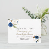 Charm Blauw Goud Bloemige Trouw Save The Date (Staand voorkant)