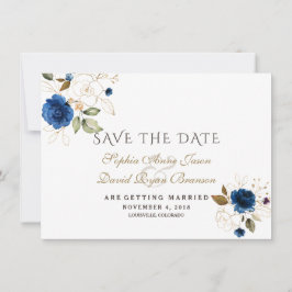 Charm Blauw Goud Bloemige Trouw Save The Date
