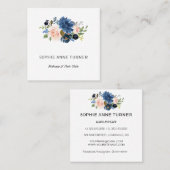 Charm Blauw Roze Bloemen Professionele Schoonheids Vierkante Visitekaartje (Voorkant / Achterkant)