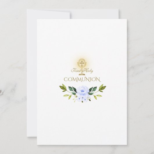 Charm Blauwe Bloemen Jongen Gouden Eerste Heilige  Kaart (Achterkant)