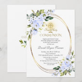 Charm Blauwe Bloemen Jongen Gouden Eerste Heilige  Kaart (Voorkant / Achterkant)