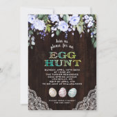 Charm Blauwe Bloemen Kant Hout Egg Hunt Pasen Kaart (Voorkant)