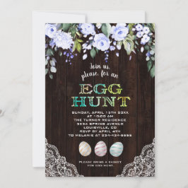 Charm Blauwe Bloemen Kant Hout Egg Hunt Pasen Kaart