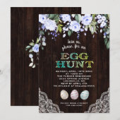 Charm Blauwe Bloemen Kant Hout Egg Hunt Pasen Kaart (Voorkant / Achterkant)