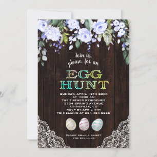 Charm Blauwe Bloemen Kant Hout Egg Hunt Pasen Kaart