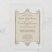 Charm Bloem Art Deco 20s Witte Leren Trouw Kaart (Voorkant / Achterkant)