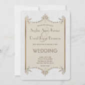 Charm Bloem Art Deco 20s Witte Leren Trouw Kaart (Voorkant)