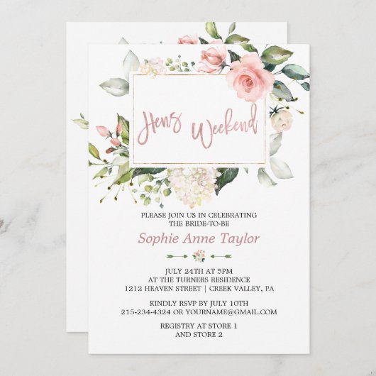 Charm Bloem Roze Goud Bachelorette Weekend Feest Kaart (Voorkant / Achterkant)