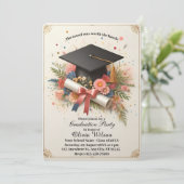  Charm Bloemen Afstuderen Party Uitnodiging (Staand voorkant)