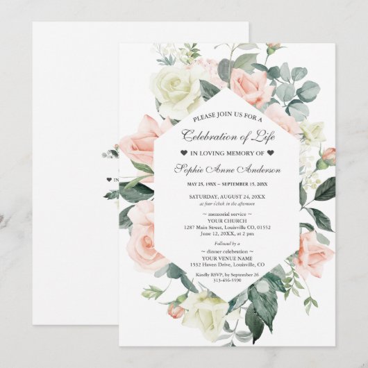 Charm Bloemige Viering van het Leven Funeral Memor Kaart (Voorkant / Achterkant)