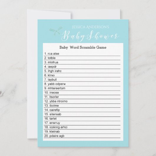  Charm Blue Baby shower Word Scramble Game Kaart (Voorkant)