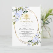 Charm Blue Bloemen Jongen Gouden Eerste Heilige Co Kaart (Staand voorkant)