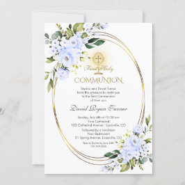 Charm Blue Bloemen Jongen Gouden Eerste Heilige Co Kaart