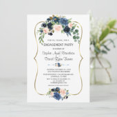 Charm Blue Blush Floral Gold Verloving Kaart (Staand voorkant)