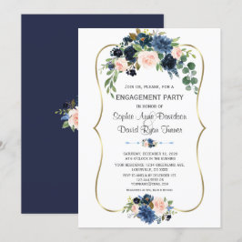 Charm Blue Blush Floral Gold Verloving Kaart
