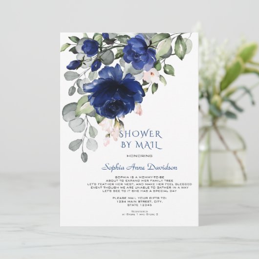 Charm Blue Flowers Boy Baby shower per post Kaart (Staand voorkant)