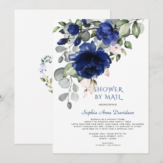 Charm Blue Flowers Boy Baby shower per post Kaart (Voorkant / Achterkant)