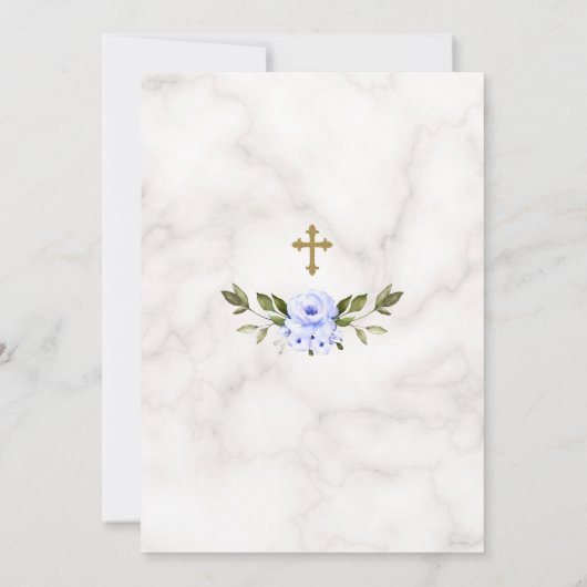 Charm Blue Flowers Gold Glitter Marble Boy Baptism Kaart (Achterkant)