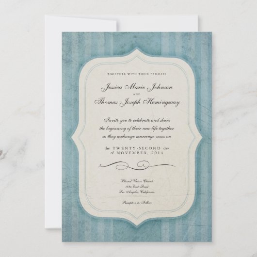 Charm Blue Monogram Wedding Invitations Kaart (Voorkant)