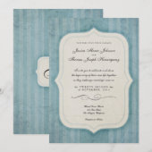 Charm Blue Monogram Wedding Invitations Kaart (Voorkant / Achterkant)