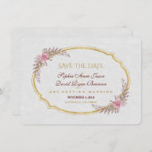 Charm Blush Bloem Gouden Lijst Wit Save The Date (Voorkant / Achterkant)