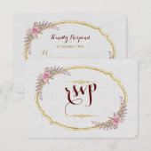 Charm Blush Bloemen Goud Lijst Wit Huwelijk RSVP (Voorkant / Achterkant)