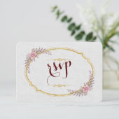 Charm Blush Bloemen Goud Lijst Wit Huwelijk RSVP (Staand voorkant)