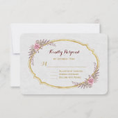 Charm Blush Bloemen Goud Lijst Wit Huwelijk RSVP (Achterkant)
