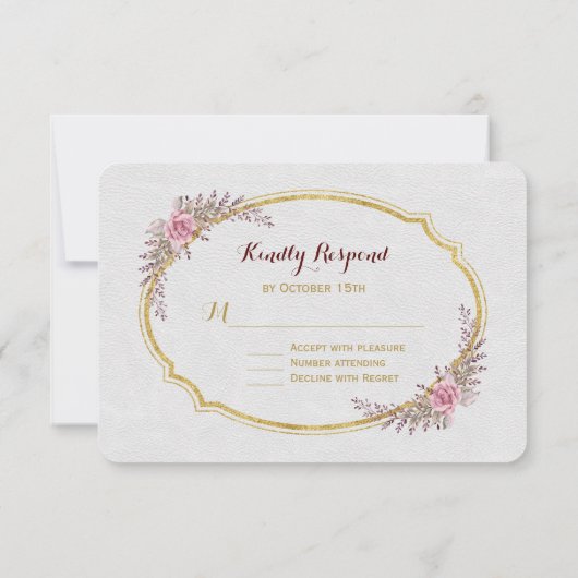 Charm Blush Bloemen Goud Lijst Wit Huwelijk RSVP (Achterkant)