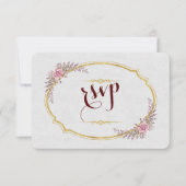 Charm Blush Bloemen Goud Lijst Wit Huwelijk RSVP (Voorkant)