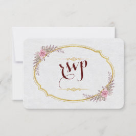 Charm Blush Bloemen Goud Lijst Wit Huwelijk RSVP Kaartje