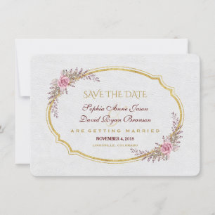 Charm Blush Bloemen Goud Lijst Wit Save The Date