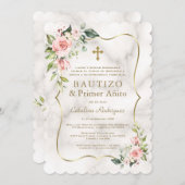 Charm Blush Bloemen Spaans 1e Verjaardag Doopfeest Kaart (Voorkant / Achterkant)