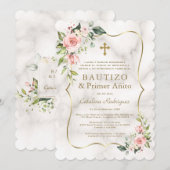 Charm Blush Bloemen Spaanse 1e Verjaardag Doop Kaart (Voorkant / Achterkant)