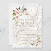 Charm Blush Bloemen Spaanse 1e Verjaardag Doop Kaart (Voorkant)