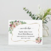 Charm Blush Champagne Bloemen Calligraphy Bruiloft Save The Date (Staand voorkant)