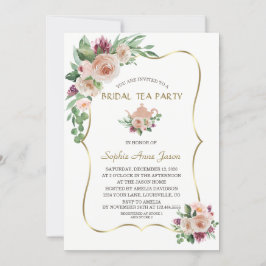 Charm Blush Champagne Floral Gold Bridal Tea Party Kaart
