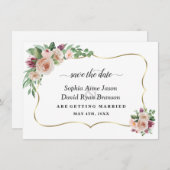 Charm Blush Champagne Flowers Calligraphy Wedding Save The Date (Voorkant / Achterkant)